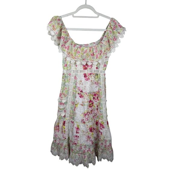 LoveShackFancy Faustine Floral Midi Dress Garden Glow Pink Size 00 NWT - Picture 8 of 8